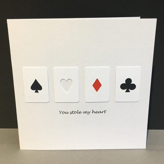 Valentine's Day Card - You Stole My Heart - Paper Cut - Handmade Greeting Card - Poker - Anniversary Card - for Her, For Him, Husband, Wife