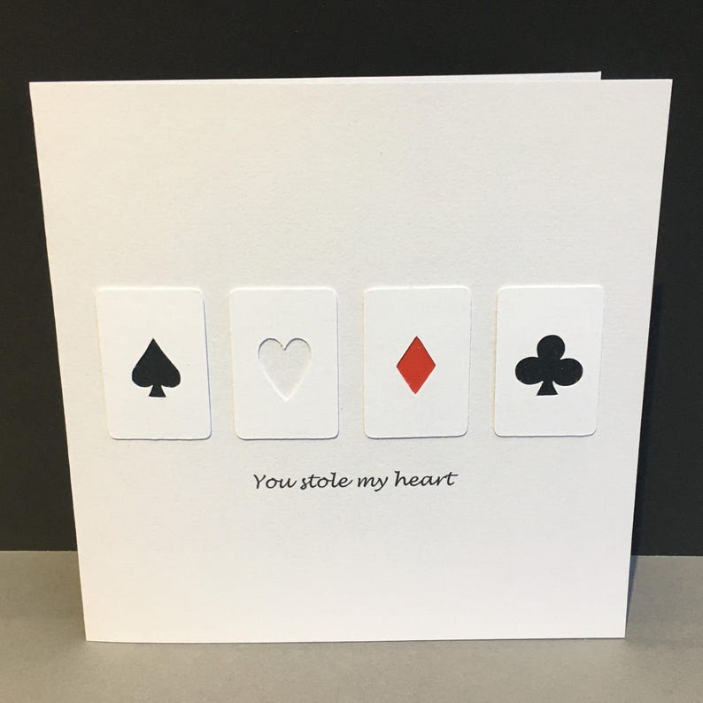 Valentine's Day Card - You Stole My Heart - Paper Cut - Handmade Greeting Card - Poker - Anniversary Card - for Her, For Him, Husband, Wife image 1