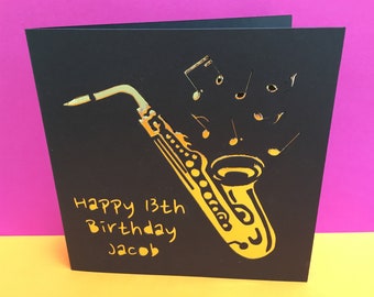 Personalised Saxophone Birthday Card -  Sax, Jazz Band, Saxophonist, Fathers Day Concert Band, Music, Paper cut, Musician, Thank you teacher