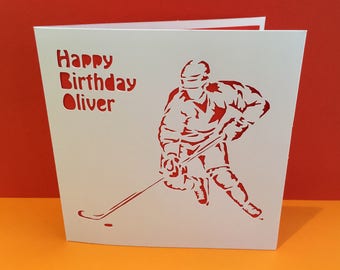 Ice Hockey Card - Winter Sports - Handmade Greeting Card - Paper Cut - Personalised - Birthday Card For him, Husband - Boyfriend - Son