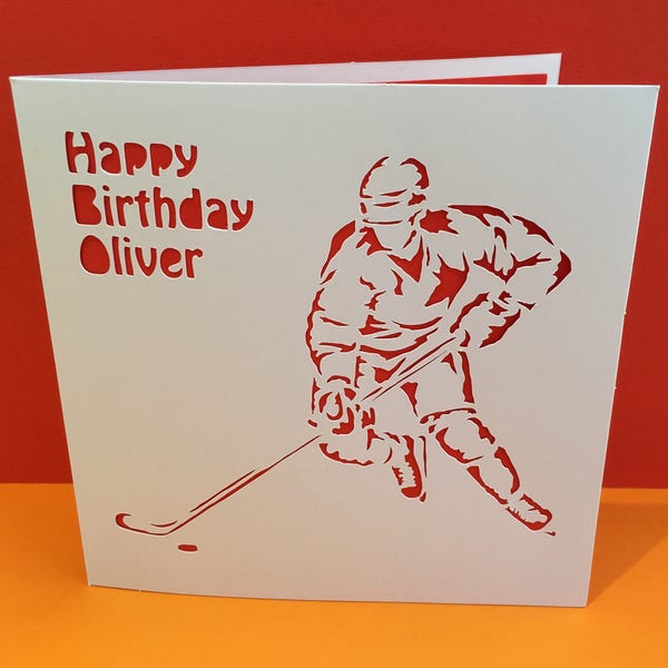 Eishockey Karte - Wintersport - Handgemachte Grußkarte - Scherenschnitt - Personalisiert - Geburtstagskarte Für Ihn, Mann - Freund - Sohn