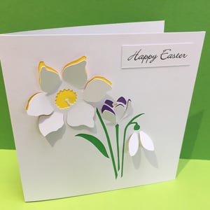 Osterkarte - Muttertagskarte - Geburtstagskarte - Dankeskarte - Frühlingsblumen - Papierschnitt - Krokus - Schneeglöckchen - Narzisse - Muttertag