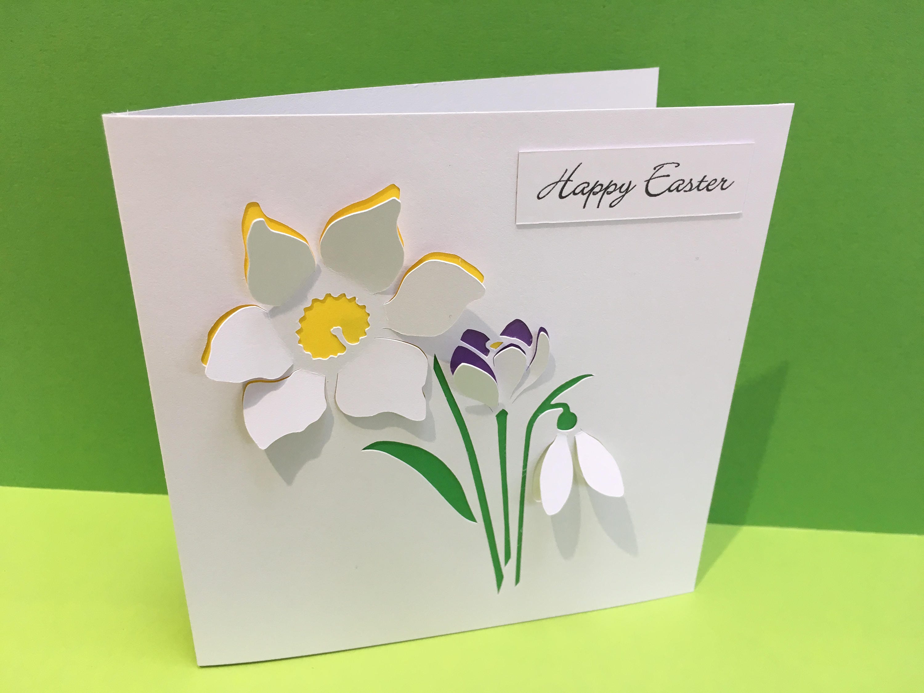 Mother&#39;s Day Card - Easter Card - Birthday Card - Thank you Card - Spring Flowers - Paper Cut - Crocus - Snow Drop - Daffodil -  for Mum UK