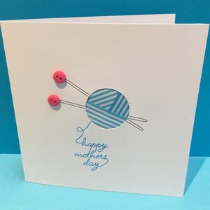 Mother's Day Card  - Knitting - Mothers Day Card for a Knitter - Handmade Greeting Card - Knitting Needles - Buttons - Mum - Mom - Crafty