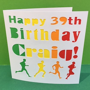 Carte d'anniversaire personnalisée pour un coureur - papier découpé - marathon, course à pied - pour un mari, un homme, un fils, 18, 21, 15, 16, 17 ans