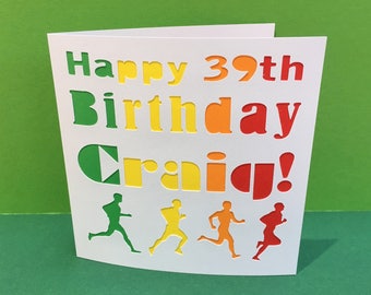 Personalised Birthday Card for a Runner - Paper Cut - Marathon, Running - for a Husband, Man, Son, 18th, 21st, 15th, 16th, 17th teenager