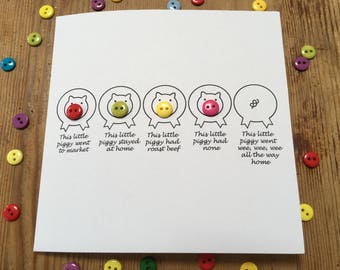 5 Little Pigs Card - Piggy Card - Nursery Rhyme Card with Buttons - Paper Handmade Greeting Card - Blank Card - Etsy UK