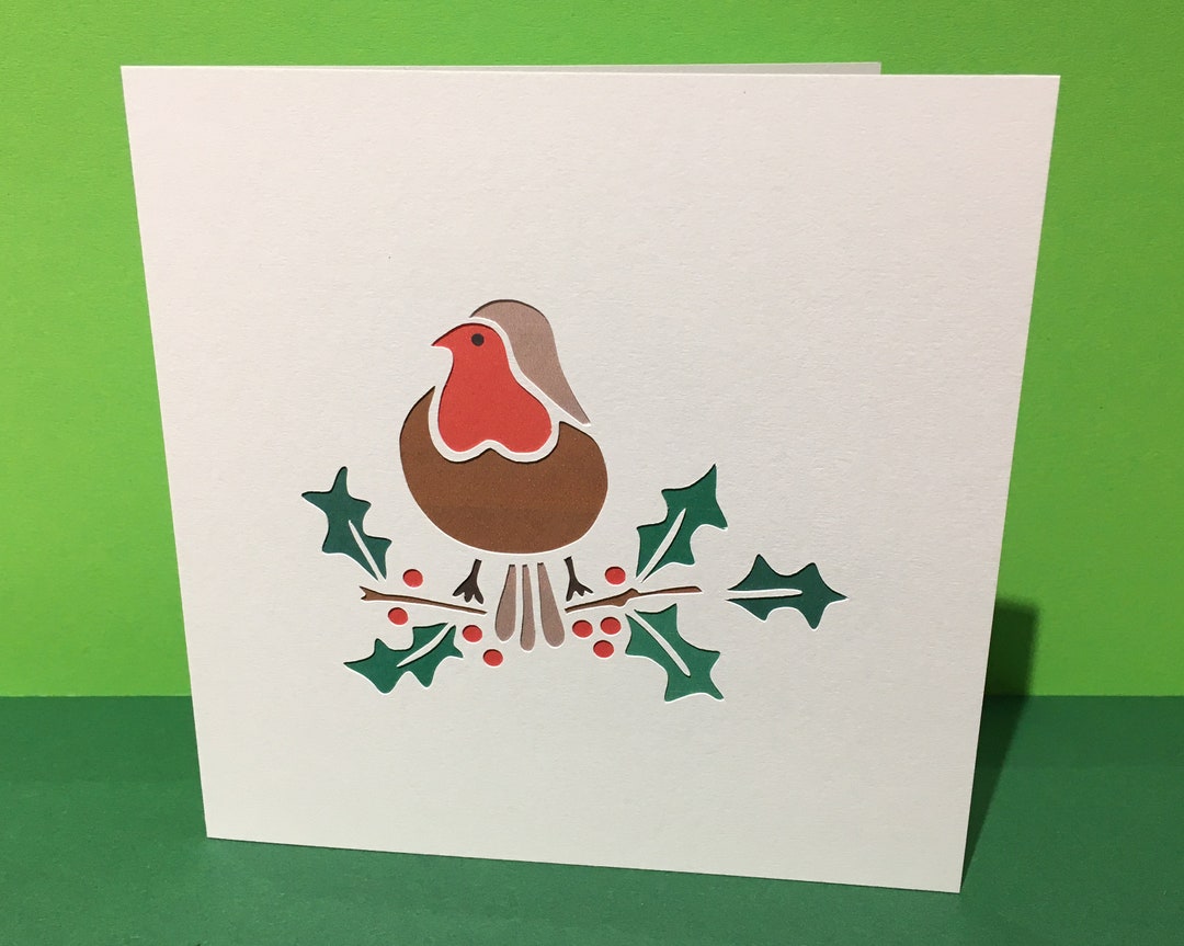 Robin Christmas Card - Paper Cut Robin - Holiday Card - Simple Design ...