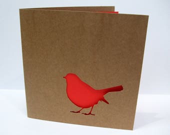 Christmas Card - Paper Cut Robin - Handmade Greeting Card - Holiday Card - Kraft Card - Recycled Card - Robin Christmas Card - pack - Set
