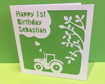 Personalised Tractor Birthday Card for a Child -  paper cut, 1st, 2nd, 3rd, 4th, 5th, 6th, 7th, 8th, boy, Son, Grandson, nephew, Handmade