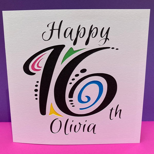 Personalised Birthday Card with Age, Teenager, Paper Cut, 12th, 13th, 14th, 15th, 16th, 17th, 18th, 21st, for a child, daughter, son, teen