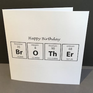 兄弟への誕生日カード - 化学科学者へのカード - 紙で手作りしたグリーティングカード - 科学オタク - 周期表 - 化学