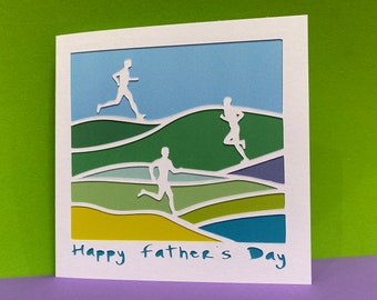 Running Father's Day Card  - Personalised - Card for a Runner - Marathon - Cross Country - For him, Dad, Paper Cut Card, Happy Father's Day