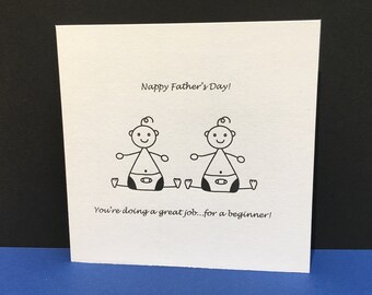 Nappy Father's Day - Twins - Funny Twins Father's Day Card - First Father's Day Card - 1st Father's Day - First Time Dad