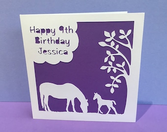 Horse Birthday Card - Personalised Card - Paper Cut - Horse - Pony - for a girl, boy, niece, nephew, daughter, Wife, Girlfriend, Teenager