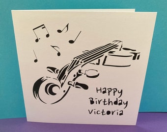 Personalised Violin Birthday Card - Violinist, Viola, Strings, Orchestra, Classical, Musical, Music, Paper cut, Musician, Thank you