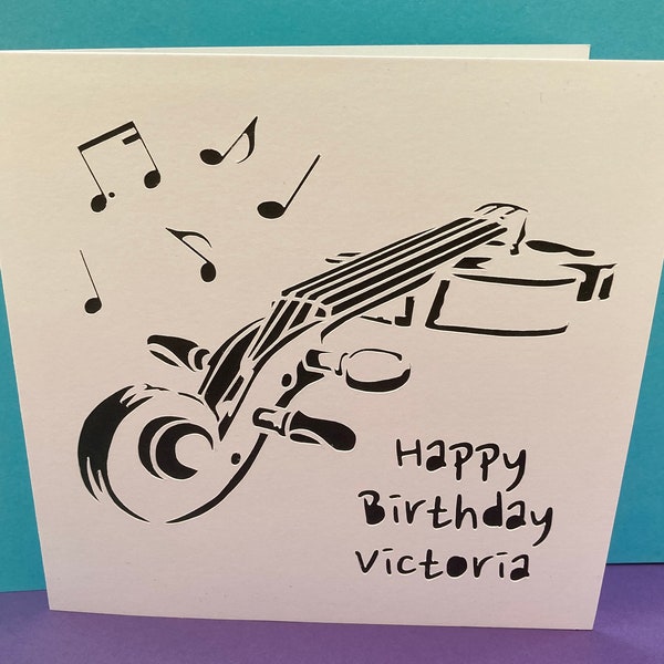 Carte d'anniversaire personnalisée pour violon - violoniste, alto, cordes, orchestre, classique, musical, musique, papier découpé, musicien, merci