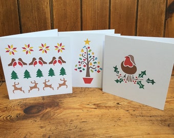 Christmas Cards Pack of 6 - Paper Cut  - Christmas Card Set - Holiday Card - Xmas - Bird  - Robin - Christmas Tree - Handmade Greeting Card