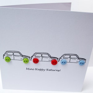 Minis Birthday Card Car Birthday Card 3 Little Minis with Button Wheels Handmade Greeting Card Husband Boyfriend Son Boy image 4