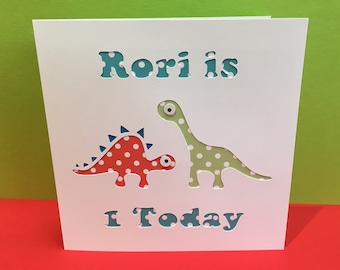 Personalised Dinosaur Birthday Card for a Child with Name and Age - Dino Card for a Boy - Paper Cut Card - Handmade Greeting Card