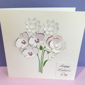 Carte d’anniversaire - Carte de fête des mères - Carte de remerciement - Fleurs découpées en papier - Personnalisée - Fait main - Copine, femme, maman, maman, grand-mère