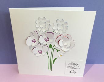 Birthday Card - Mother's Day Card - Thank You Card - Paper Cut Flowers - Personalised - Handmade - Girlfriend, Wife, Mum, Mom, Grandmother