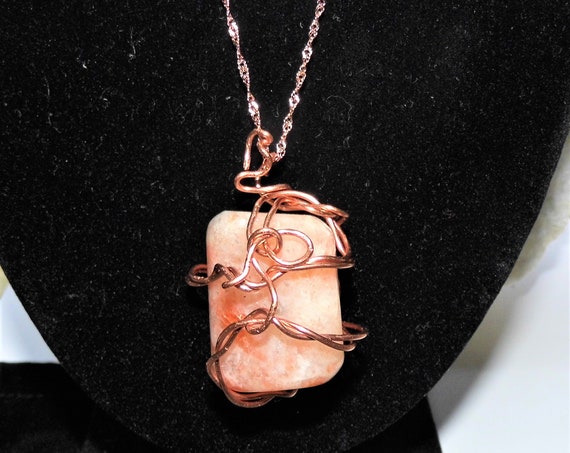 Wrapped Sunstone Necklace,  Sunstone Pendant Necklace, Rose Gold, 925 Singapore Necklace, Crystals for Healing