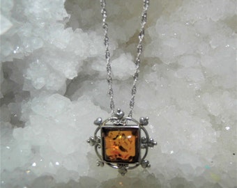 Baltic Amber Pendant Amber in a Square with Sterling Silver Cherry Amber Pendant Natural Jewelry Unisex Perfect Amber Gift Small Elegant