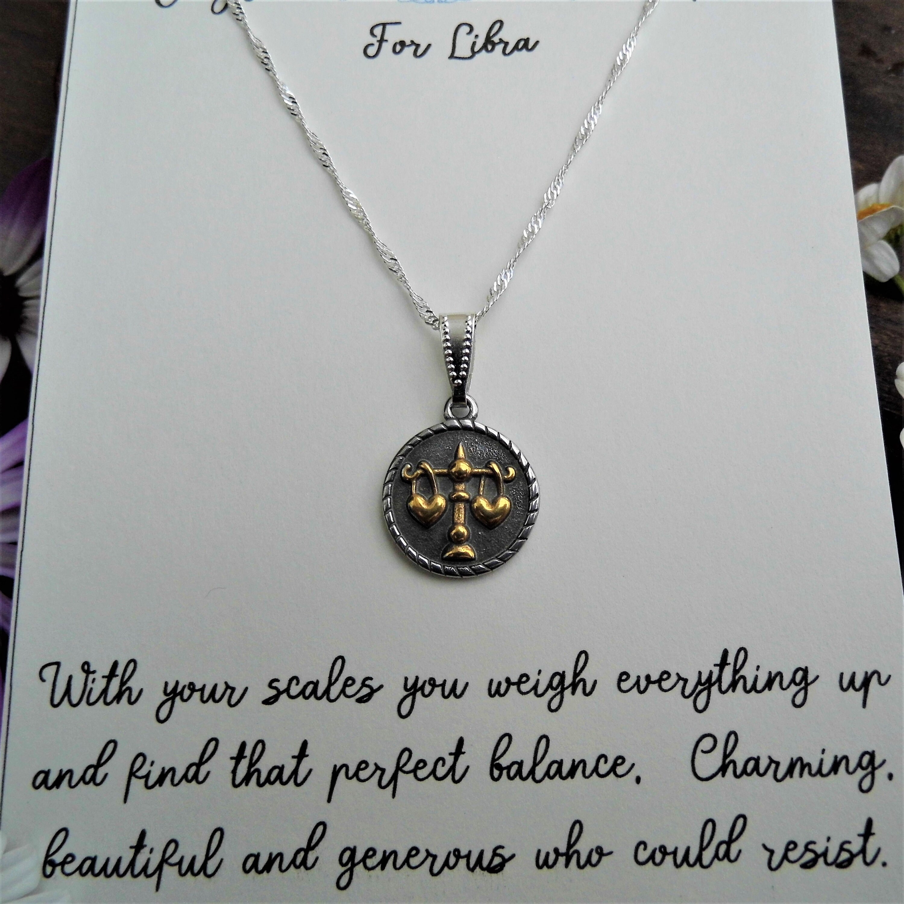 Libra Charm Necklace Zodiac Charm Pendant 925 Silver Etsy
