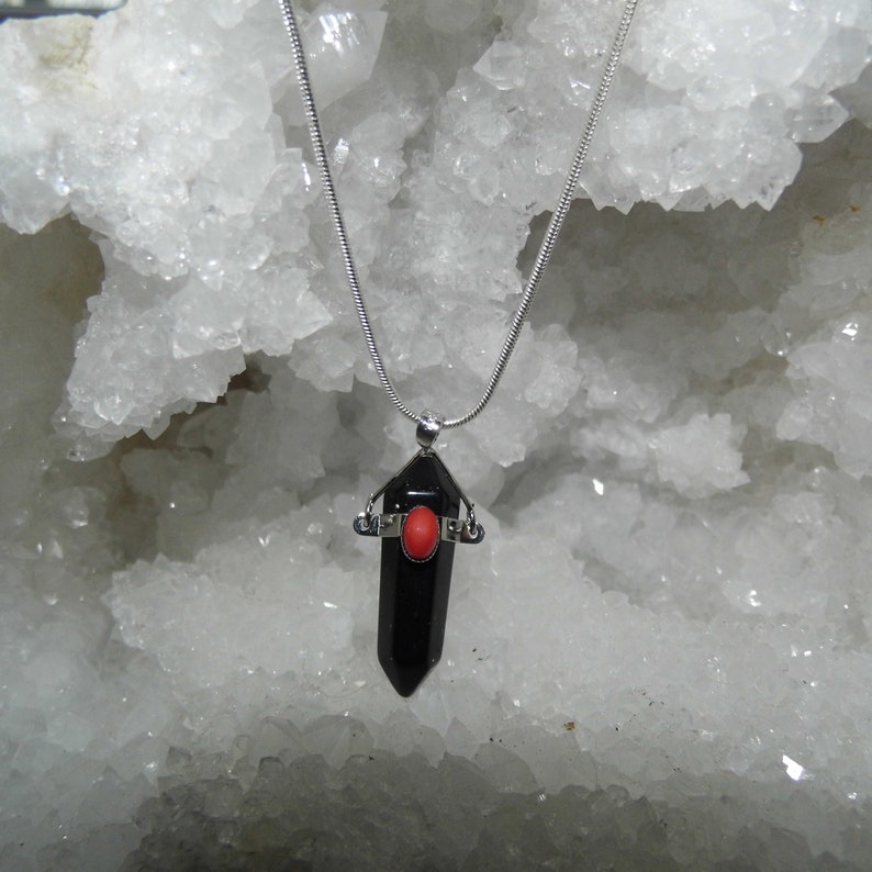 Sterling Silver Necklace Black Obsidian Point Necklace Black Obsidian Red Jasper Point Pendant Gemstone Necklace