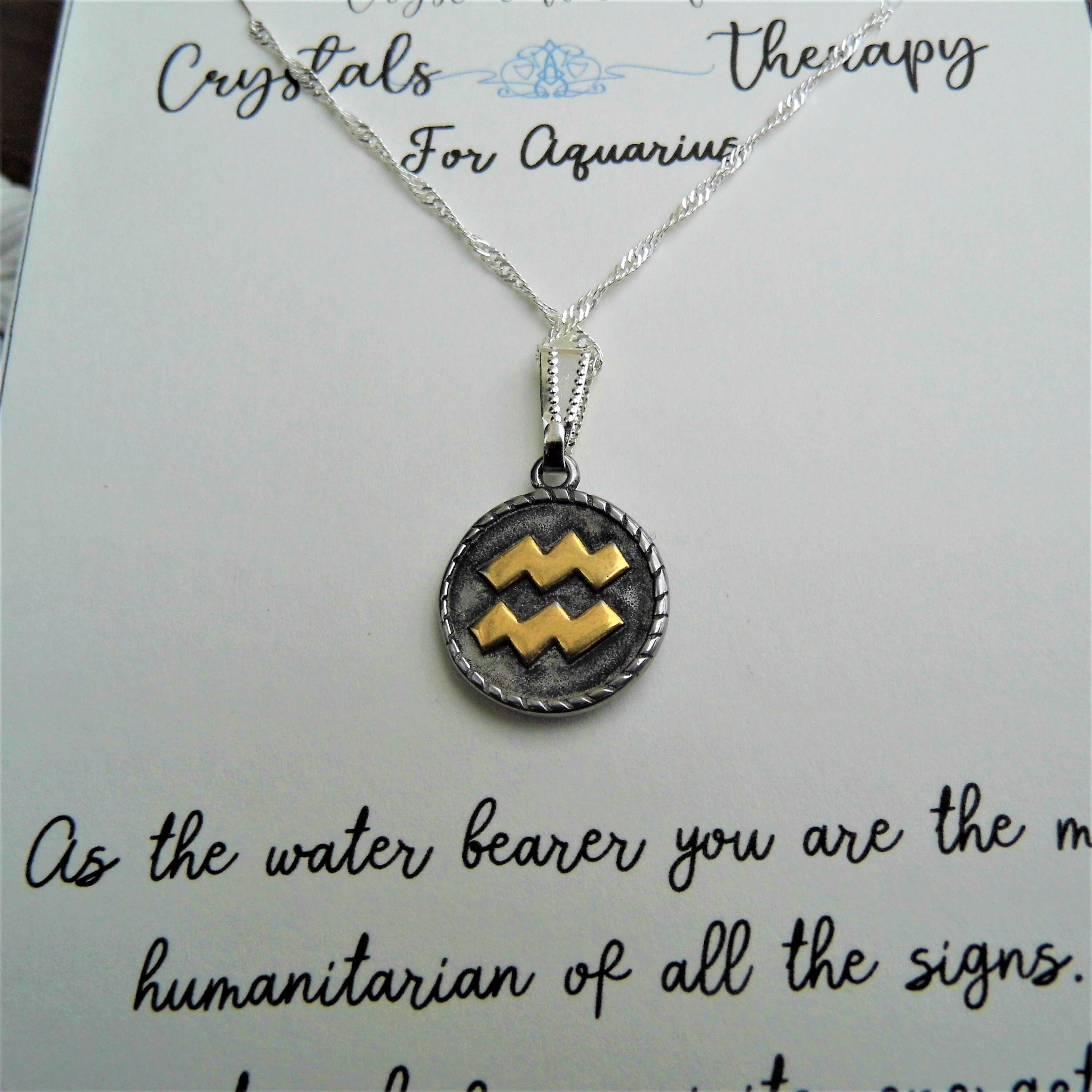 Aquarius Charm Necklace Zodiac Charm Pendant 925 Silver Etsy