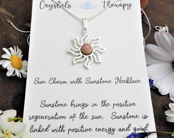 Sunstone Sun Charm Necklace, Sunstone Bead Pendant, 925 Silver Necklace, Personalised Necklace, Sunstone Jewellery