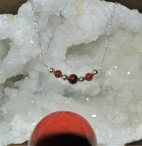 Red Jasper Bead Necklace, Red Jasper Beads on a 925 Silver Necklace,  Jasper Necklace