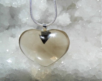 Smokey Quartz Heart Necklace,  Smokey Quartz Pendant Necklace,  Sterling Silver Necklace, Crystal Pendant Necklace