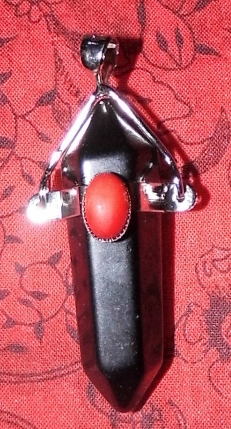 Sterling Silver Necklace Black Obsidian Point Necklace Black Obsidian Red Jasper Point Pendant Gemstone Necklace