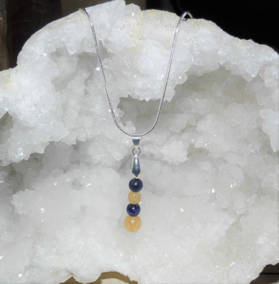 Citrine and Lapis Lazuli Beaded Necklace,  Citrine and Lapis Lazuli Gemstone Beads on a 925 Silver Necklace