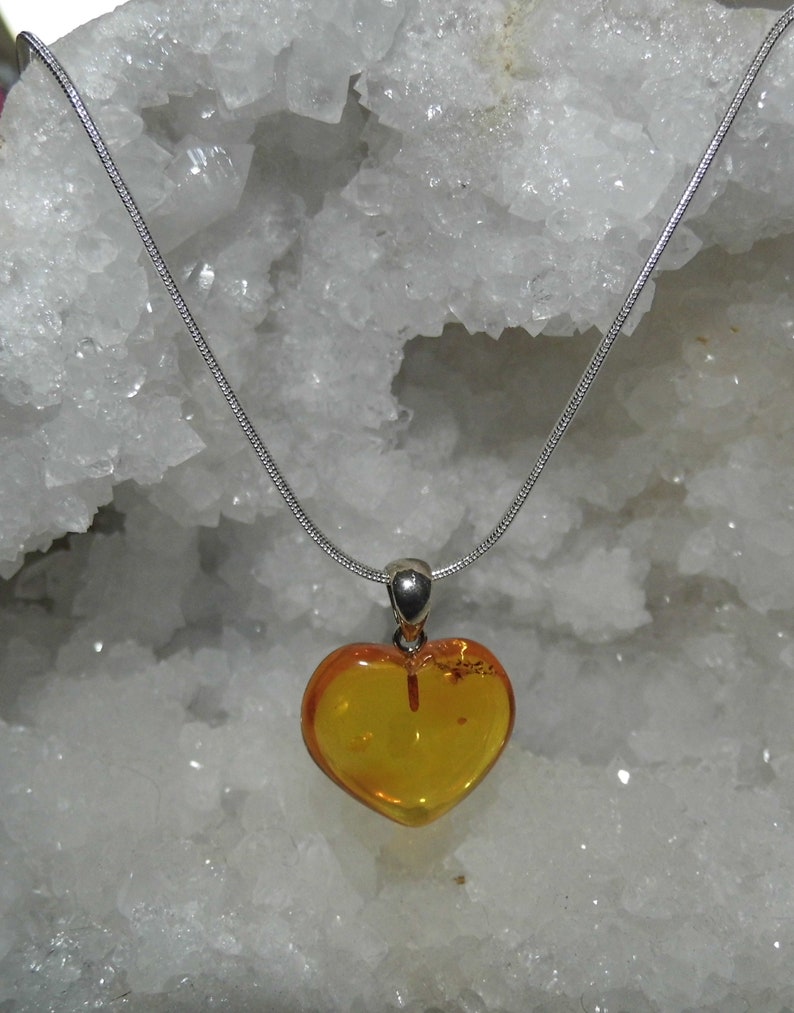 Amber and Sterling Silver Pendant Necklace Love Gifts Baltic Amber Heart Necklace Amber Heart Pendant