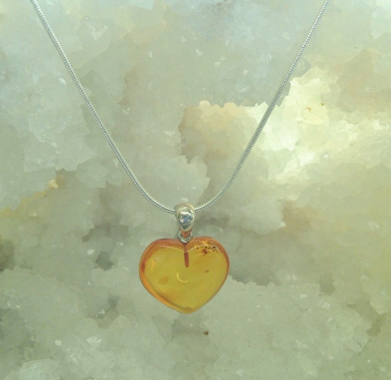 Amber and Sterling Silver Pendant Necklace Love Gifts Baltic Amber Heart Necklace Amber Heart Pendant