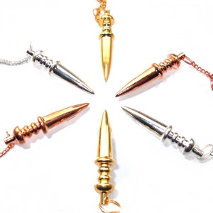 1 x Metal  Point Dowsing Pendulum Gold, Silver or Copper & Keepers Pouch P014