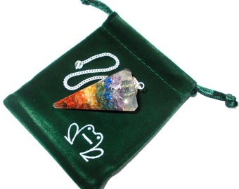 Orgonite Crystal Chips Point Dowsing Pendulum & Keeper Pouch