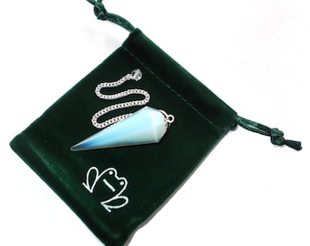 Opalite Glass Point Crystal Dowsing Pendulum & Keepers Pouch