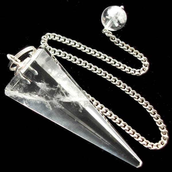 Clear Rock Quartz Point Crystal Dowsing Pendulum & Keepers Pouch