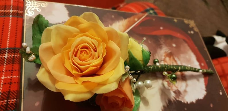 Birthdayanniversarymemorialgravesideweddingchristening Shades of orange three porcelain rose stem adorned with pearls