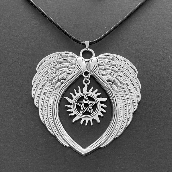 Supernatural Castiel cosplay necklace | angel wings with anti possession tattoo | SPN prop replica jewellery | comfort character jewelry