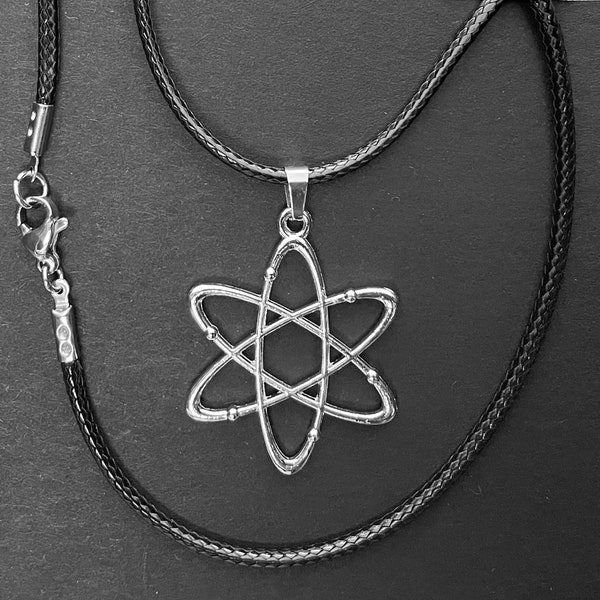 Atom charm necklace | physicist gift | atomic whirl jewellery | cosplay prop replica jewelry | black cord