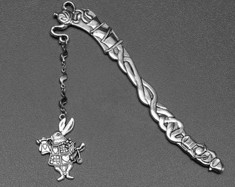 Alice in Wonderland metal bookmark | Mad Hatter's tea party white rabbit themed book mark