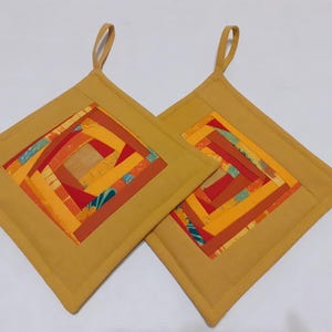 Yellow Pot Holders Quilted Potholder Quilted Fabric  Kitchen Decor Set of 2