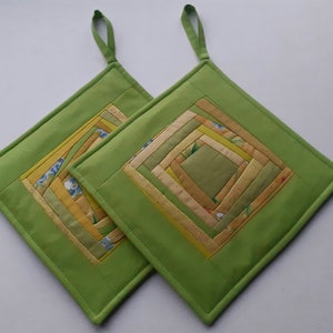 Green Pot Holders Set Of 2 Patchwork Potholders Kitchen Textile