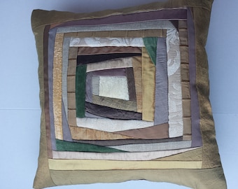 Handgefertigter Patchwork Kissenbezug: Modernes gestepptes Kissen, 40 x 40 cm