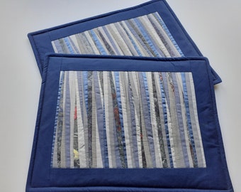 Dinner Placemats  Blue Gray Multicolored  Table Mats  Patchwork Place Mats  Table Decor  Set of 2